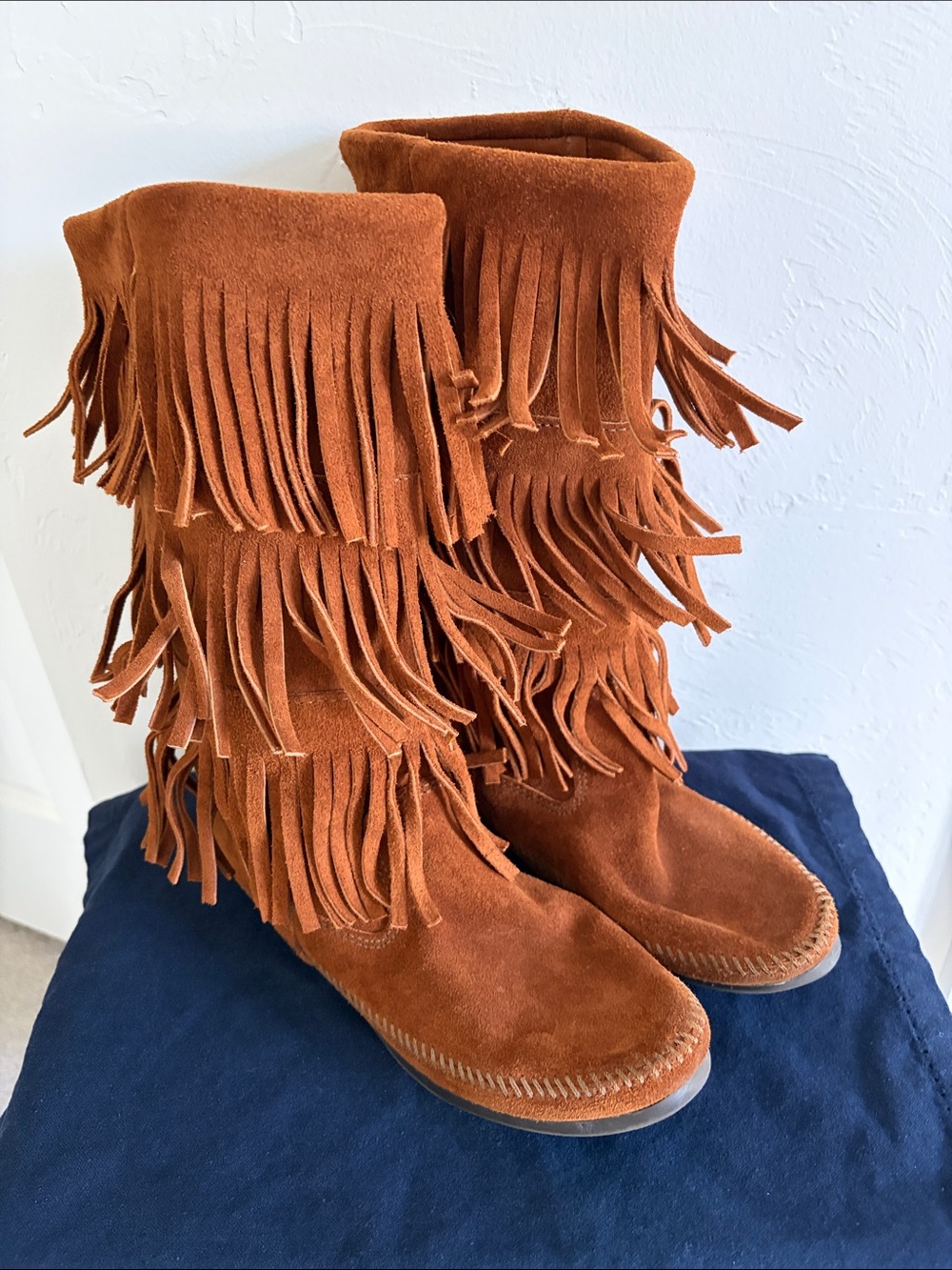Minnetonka Fringe Suede Mid-Calf Boots - Brown